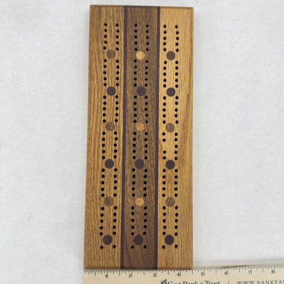Handcrafted Inlaid Wood Cribbage Board 3 Tracks Solid Wood Elegant Smooth 11" - Picture 5 of 5